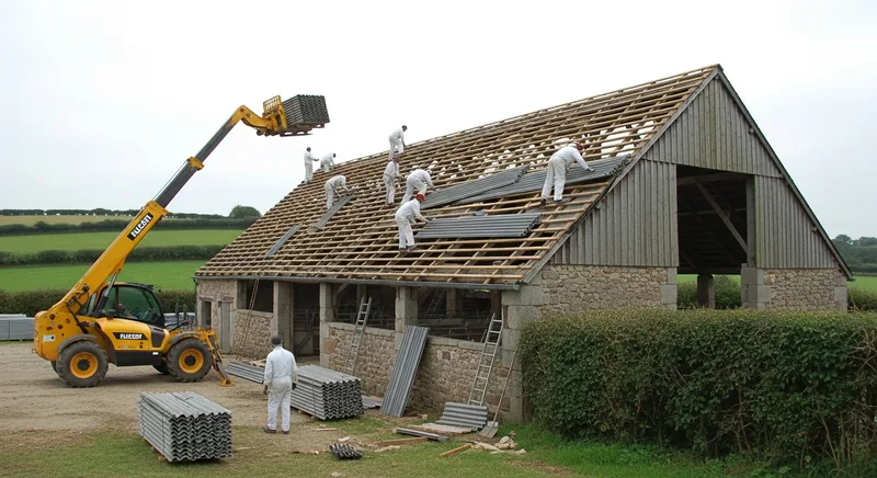Dépose de toiture fibrociment sur hangar agricole de 400 m² à Betton
