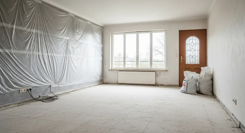 Retrait de dalles et de colle noire amiantées dans un séjour de 40 m² à Chantepie