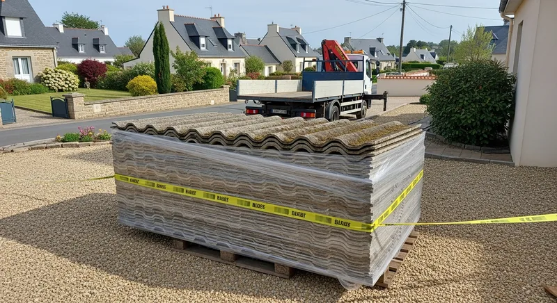 Enlèvement de plaques fibrociment stockées au fond d'un jardin à Chantepie