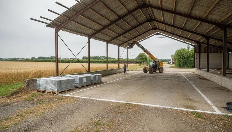 Dépose de la couverture fibrociment d'un hangar de stockage agricole à Château-Gontier-sur-Mayenne