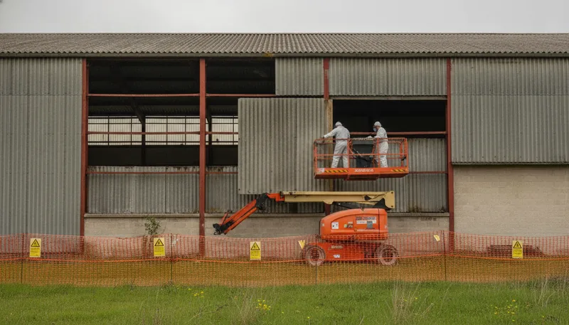 Retrait du bardage amiante-ciment d'un ancien hall industriel à Châteaubriant