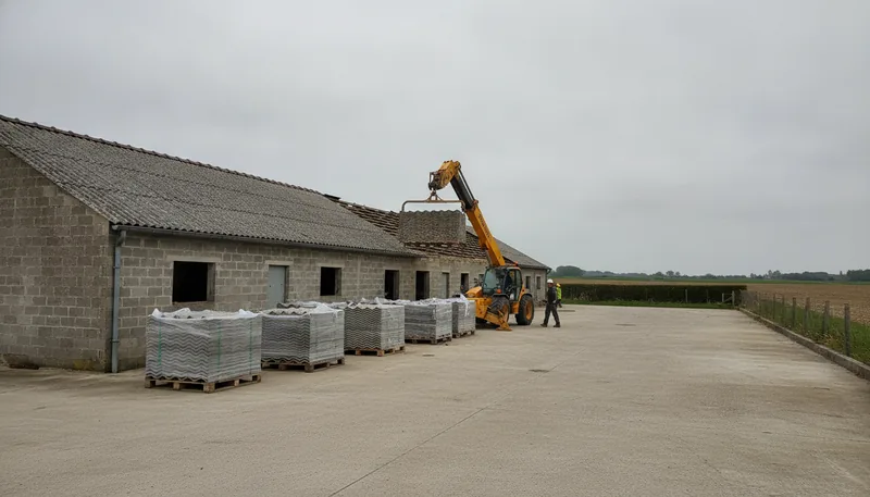 Dépose de la couverture fibrociment de deux bâtiments d'élevage porcin à Lamballe-Armor
