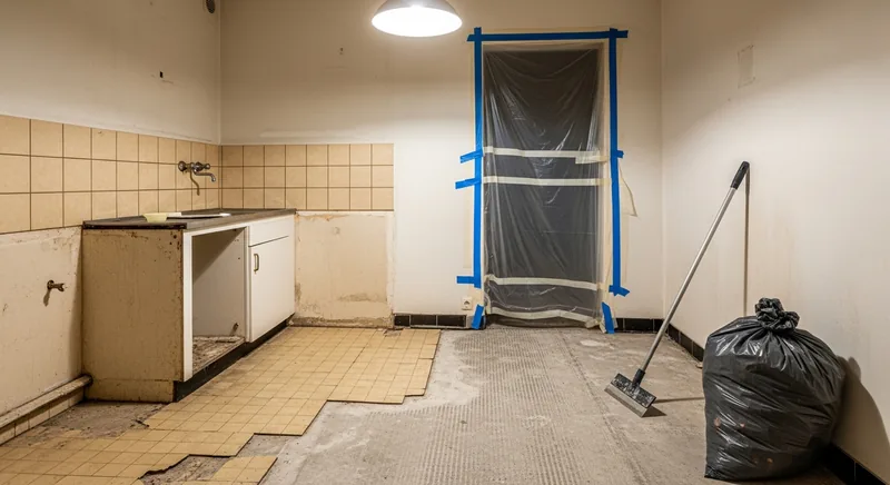 Retrait de dalles amiantées dans la cuisine et l'entrée d'un appartement à Maurepas, Rennes